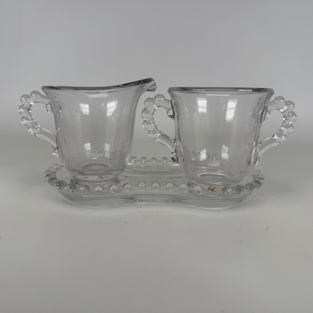 Vintage Imperial Candlewick Clear Glass Creamer Sugar Set with Tray 3 Piece